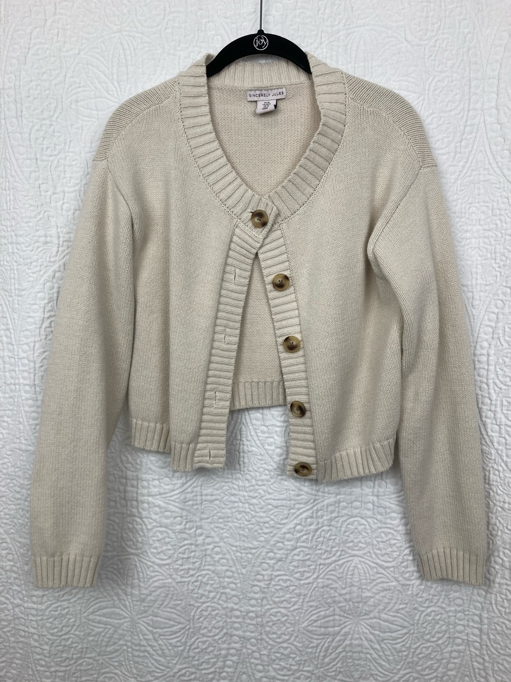 Sincerely Jules Cream Crop Cardigan Sweater sz Medium